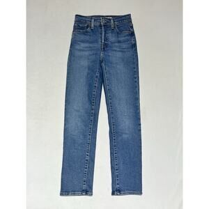 Levis Wedgie Straight Jeans Womens 24 Button Fly Mid Rise Blue Denim